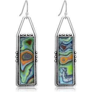 Color Yellow Handmade Bohemian Tribal Retro Colorful Square Bar Dangle Earrings